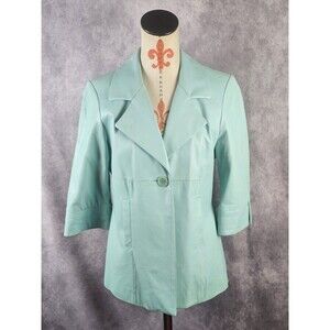 Vintage Doncaster Genuine Calf Leather Jacket Blazer 3/4 Sleeve Teal Womens 12